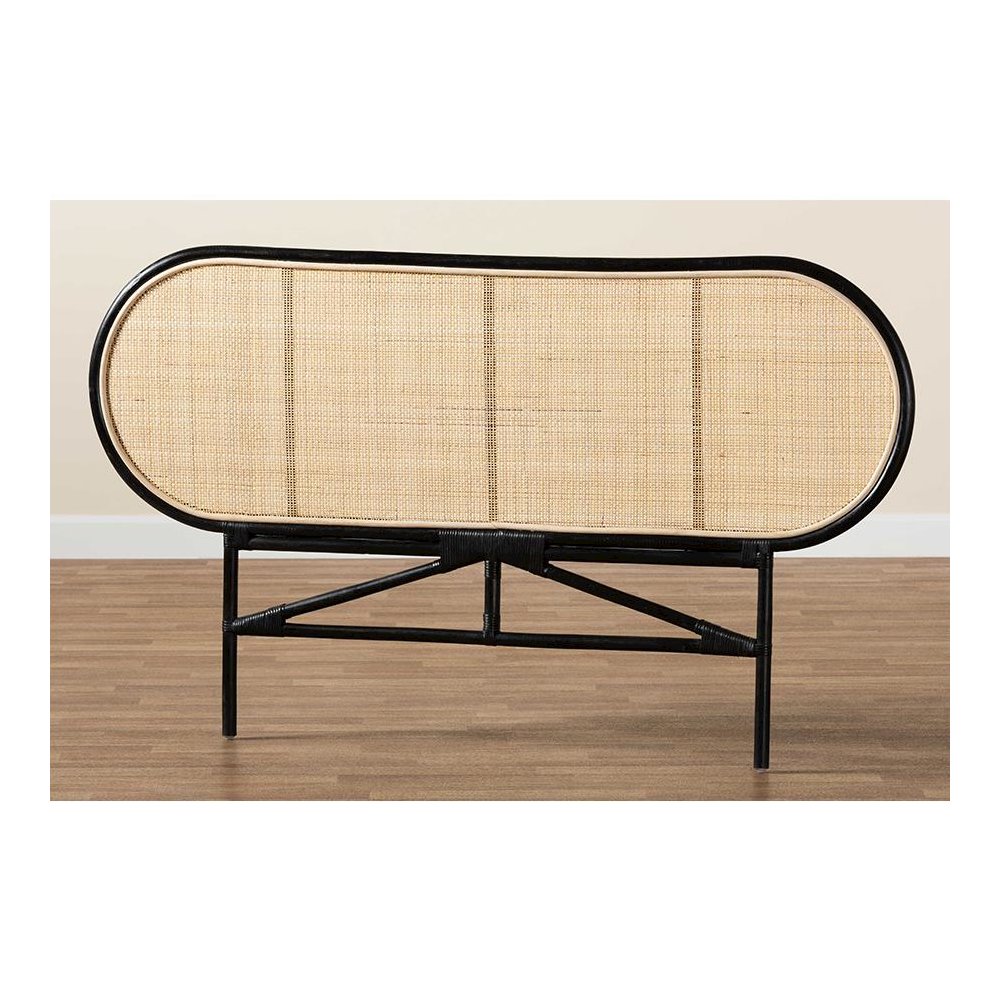 Bohemian Two-Tone Black and Natural Brown Rattan Queen Size Standalone Headboard. Picture 7