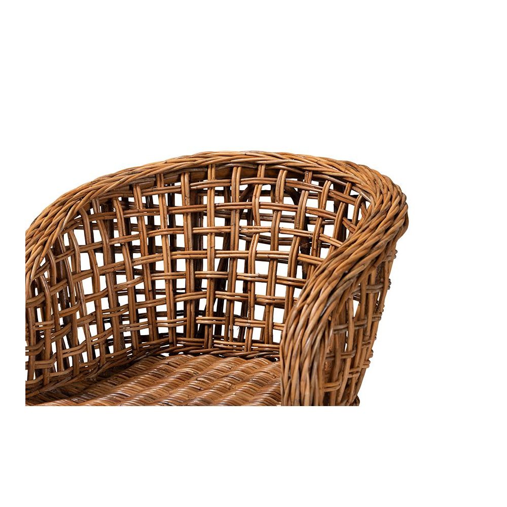 Bohemian Natural Brown Finished Teak Wood and Rattan 2-Piece Dining Chair Set. Picture 4