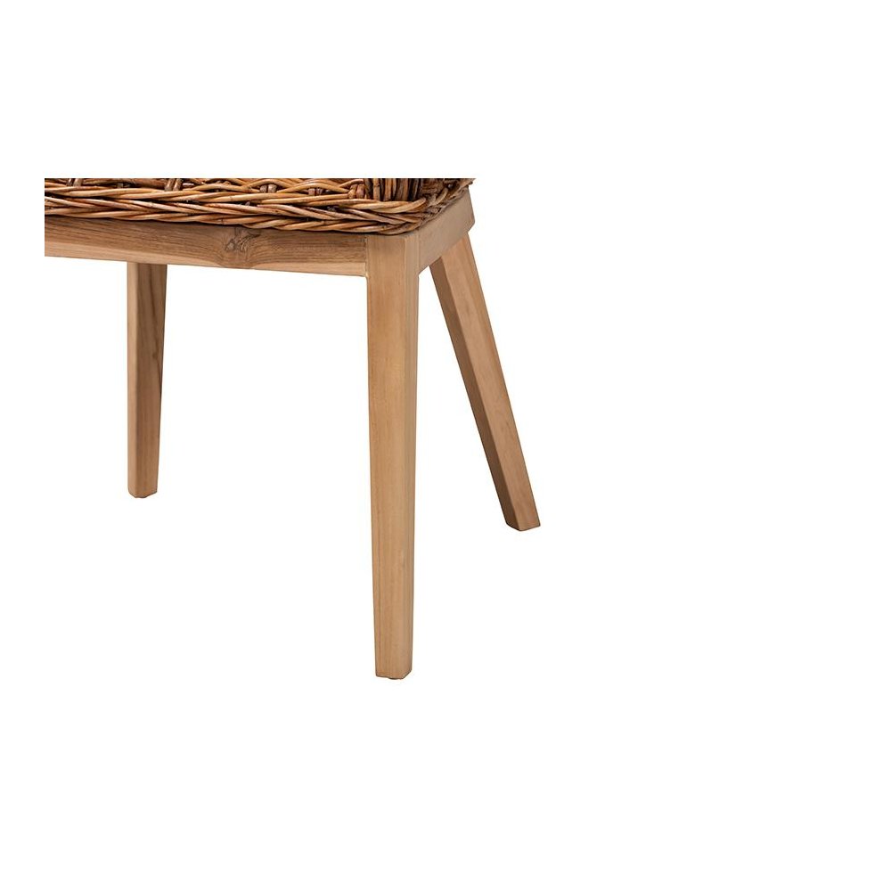 Bohemian Natural Brown Finished Teak Wood and Rattan 2-Piece Dining Chair Set. Picture 5
