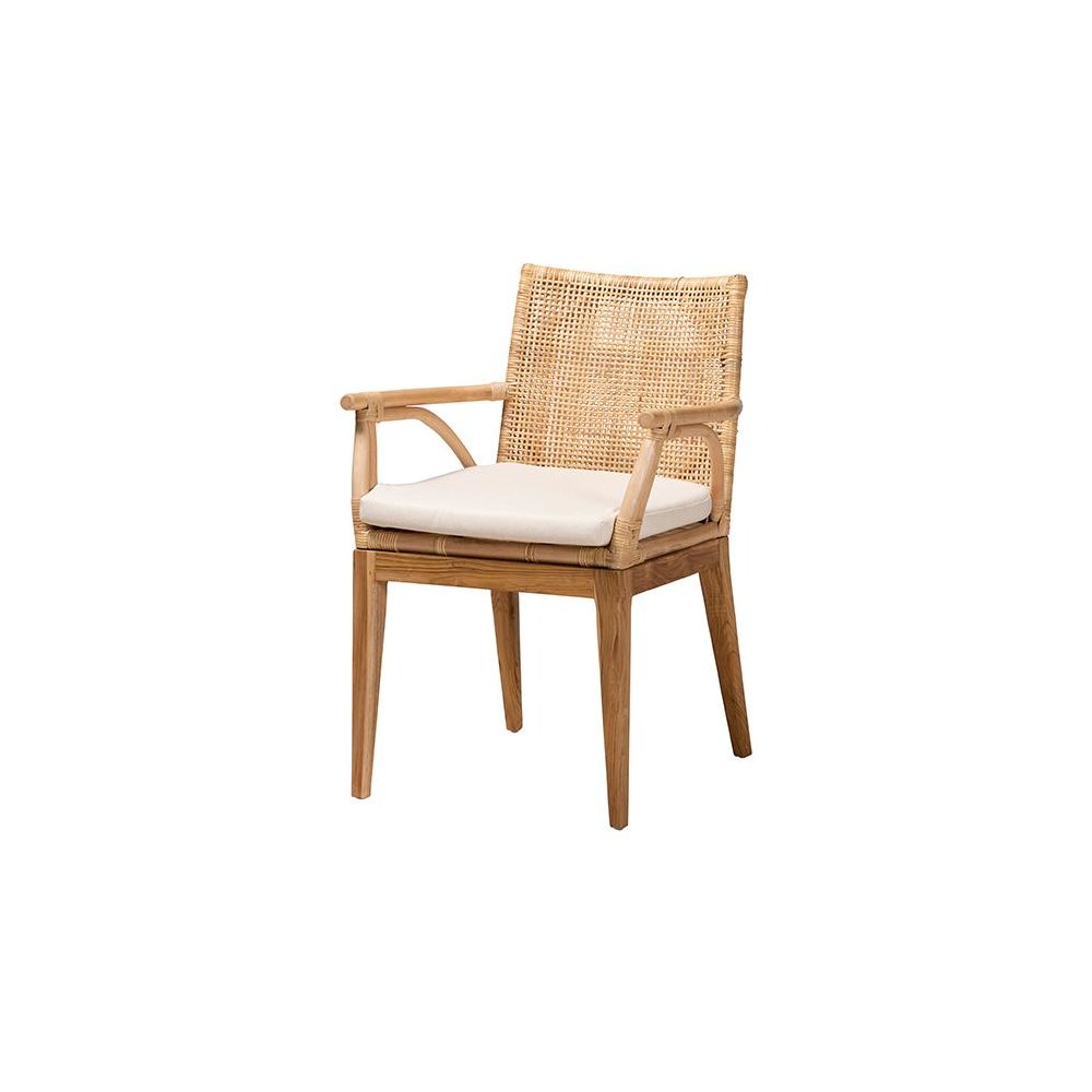 Bohemian Natural Brown Finished Teak Wood and Rattan 2-Piece Dining Chair Set. Picture 1