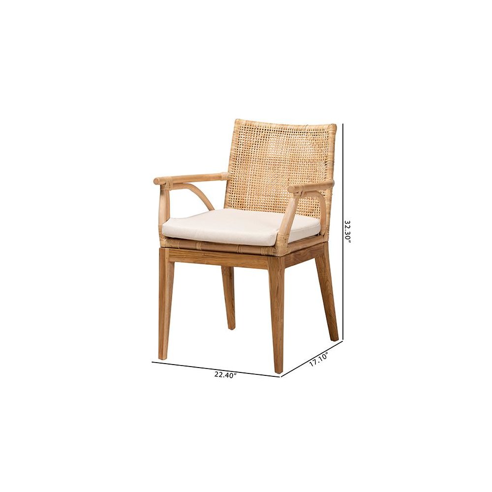 Bohemian Natural Brown Finished Teak Wood and Rattan 2-Piece Dining Chair Set. Picture 10