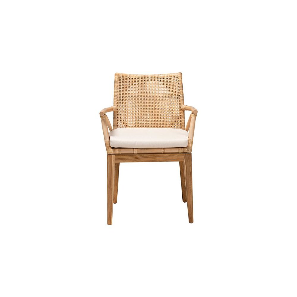 Bohemian Natural Brown Finished Teak Wood and Rattan 2-Piece Dining Chair Set. Picture 2