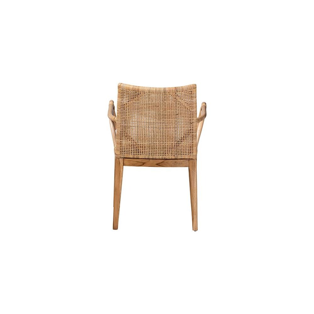 Bohemian Natural Brown Finished Teak Wood and Rattan 2-Piece Dining Chair Set. Picture 3
