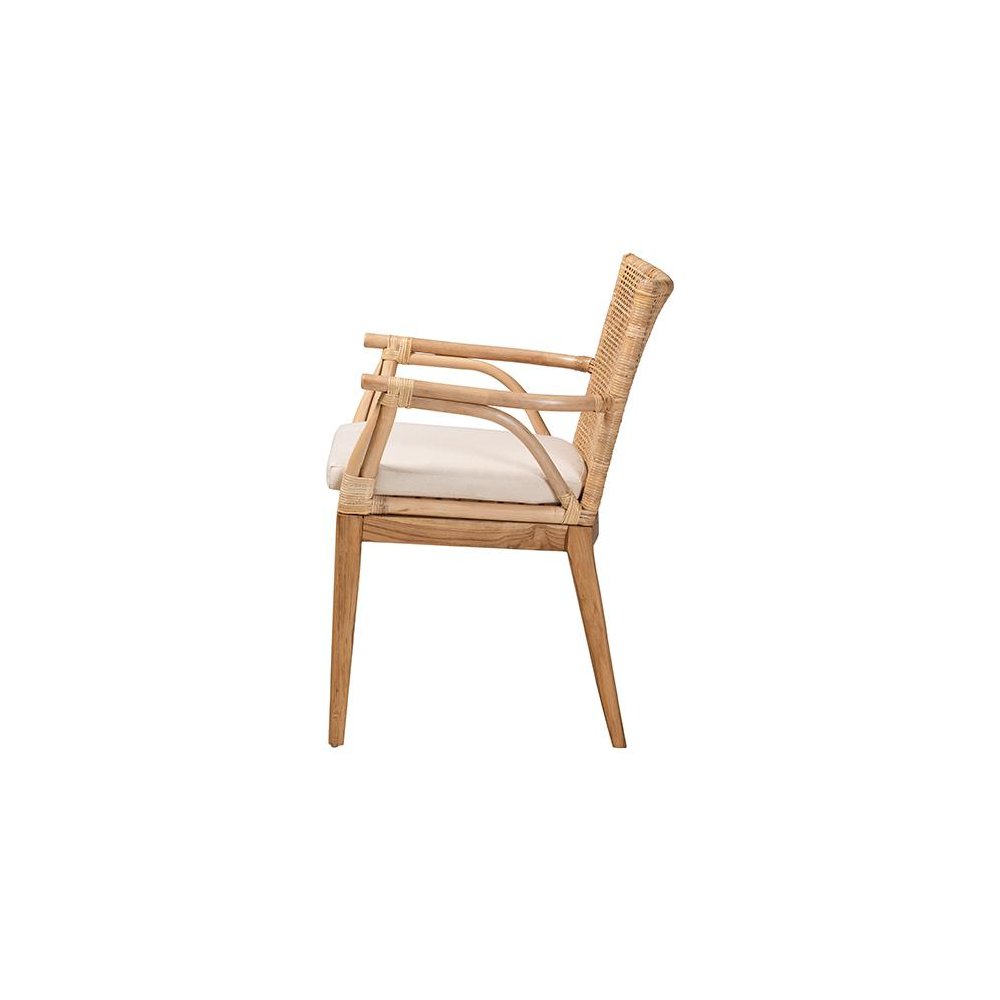 Bohemian Natural Brown Finished Teak Wood and Rattan 2-Piece Dining Chair Set. Picture 4