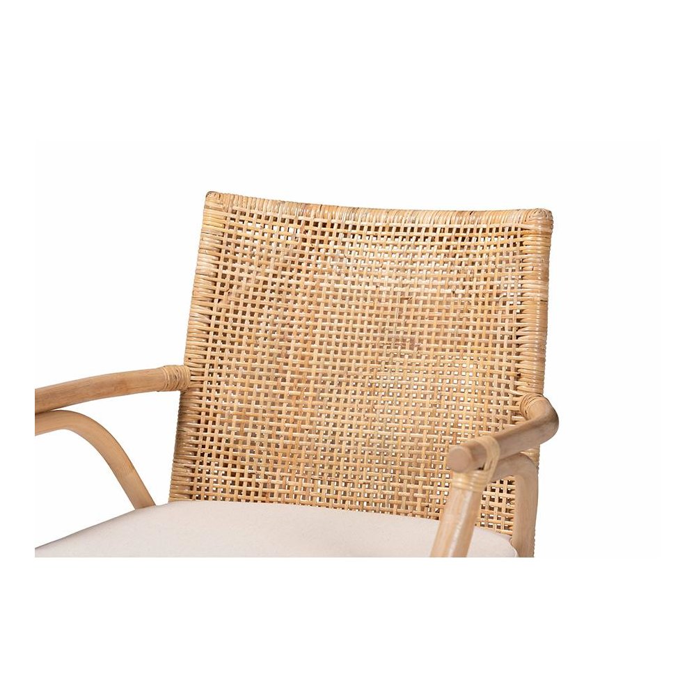 Bohemian Natural Brown Finished Teak Wood and Rattan 2-Piece Dining Chair Set. Picture 5