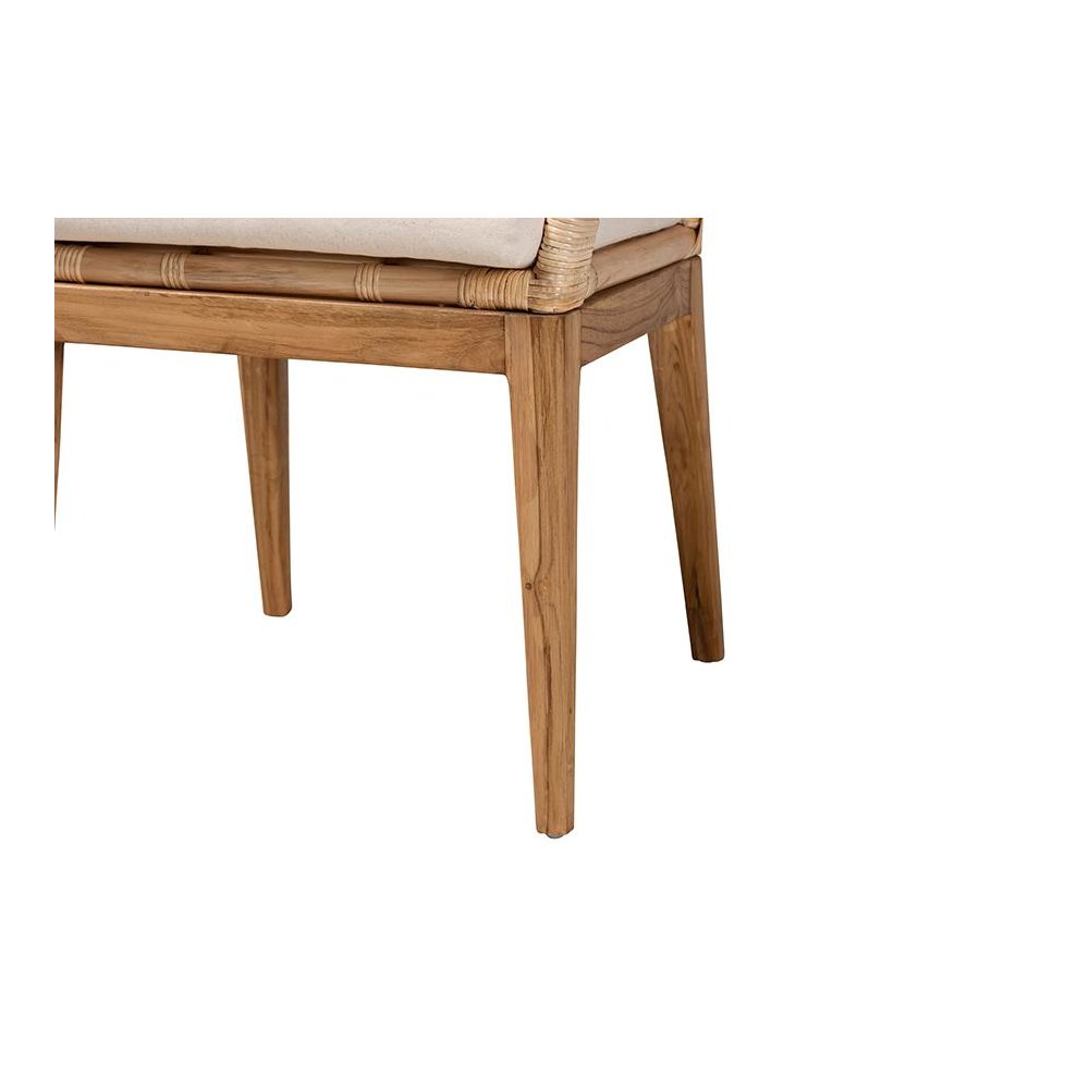 Bohemian Natural Brown Finished Teak Wood and Rattan 2-Piece Dining Chair Set. Picture 6
