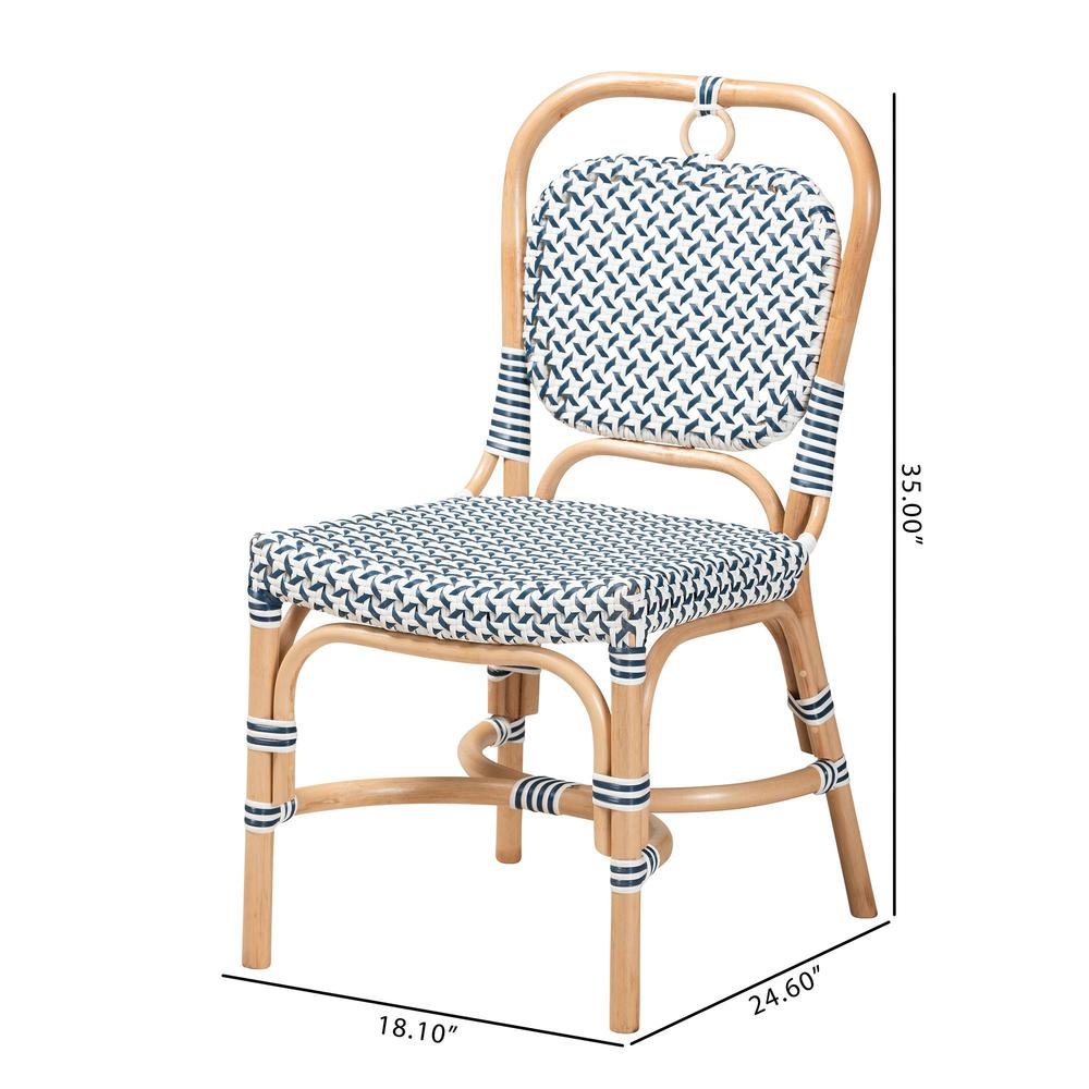 French Blue and White Weaving Natural Rattan Bistro Chair. Picture 19