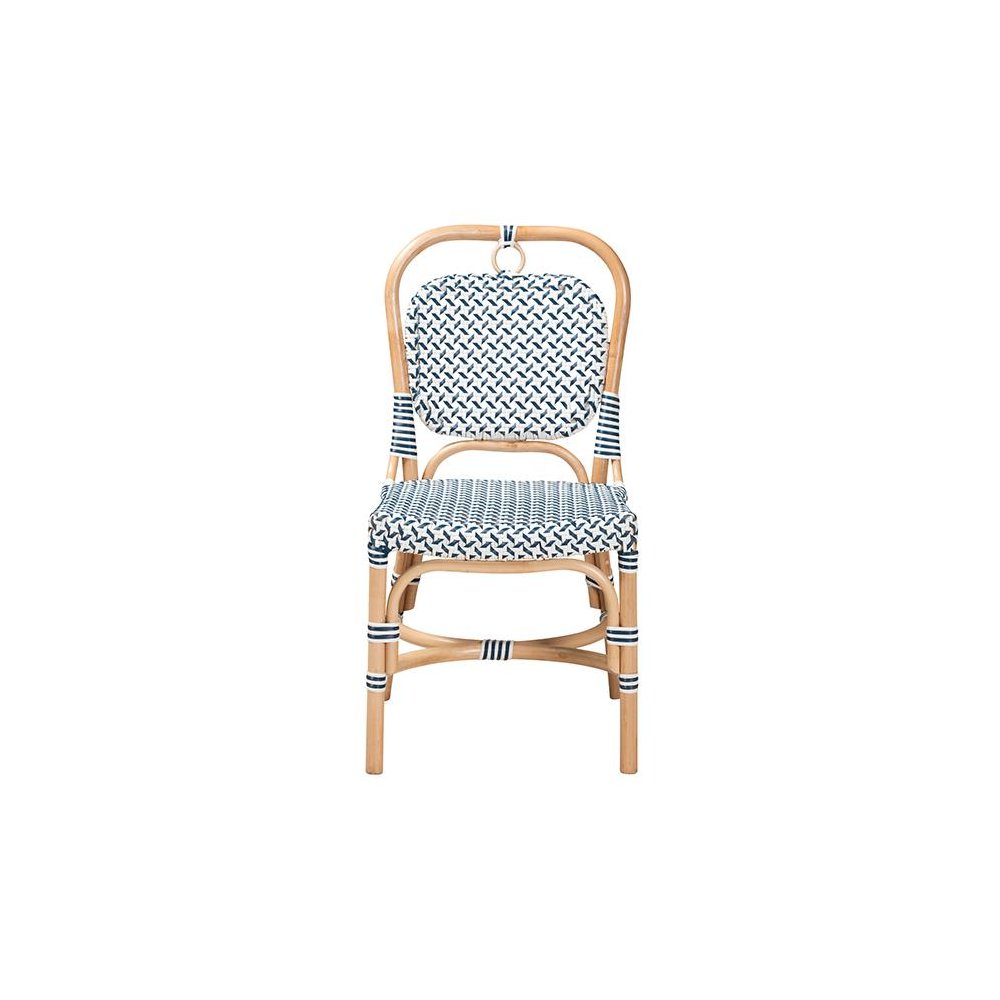 French Blue and White Weaving Natural Rattan Bistro Chair. Picture 2