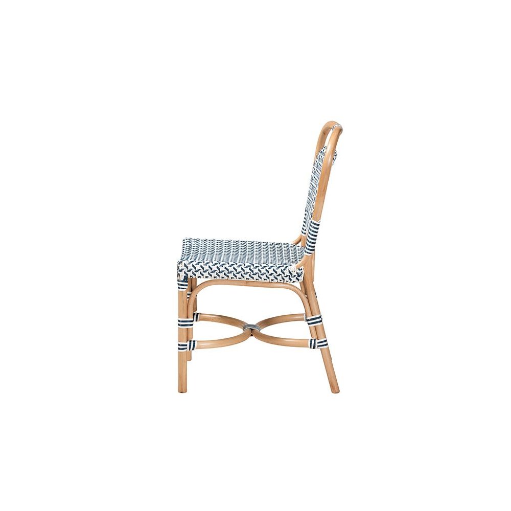 French Blue and White Weaving Natural Rattan Bistro Chair. Picture 3