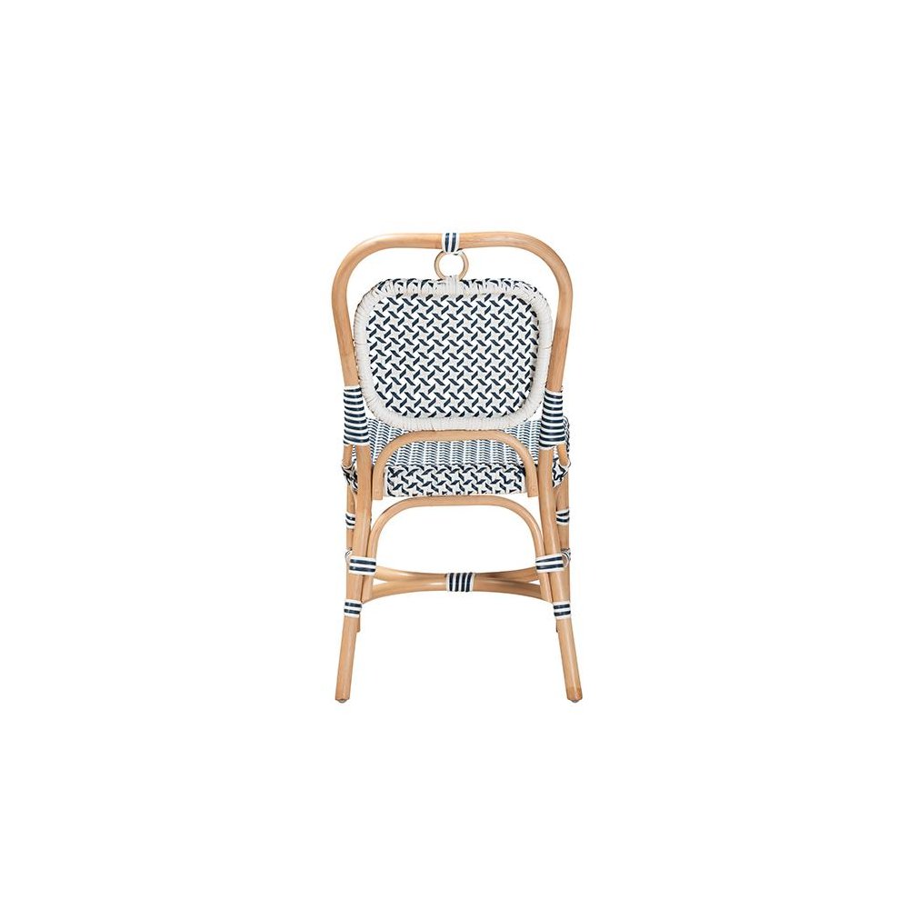 French Blue and White Weaving Natural Rattan Bistro Chair. Picture 4