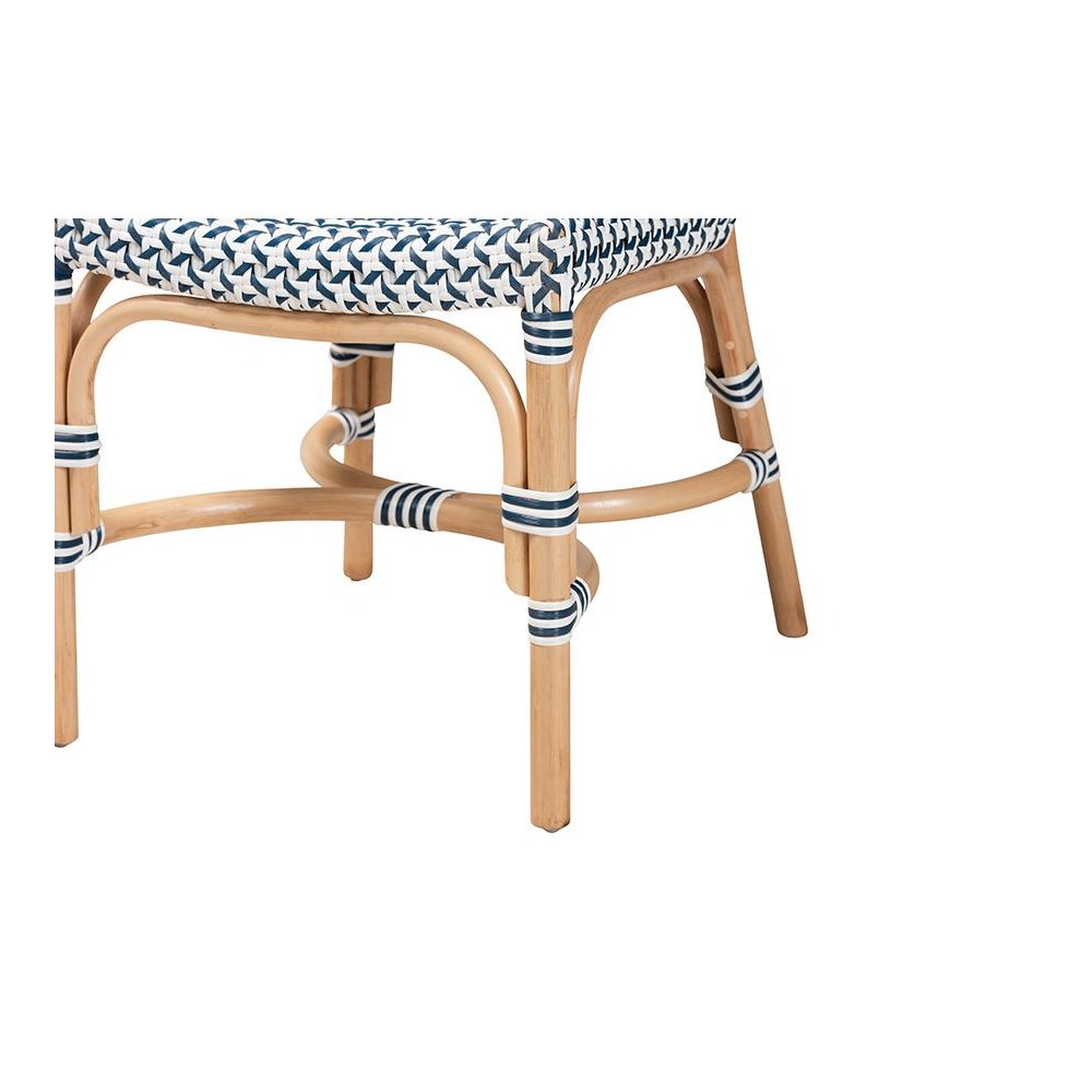 French Blue and White Weaving Natural Rattan Bistro Chair. Picture 6