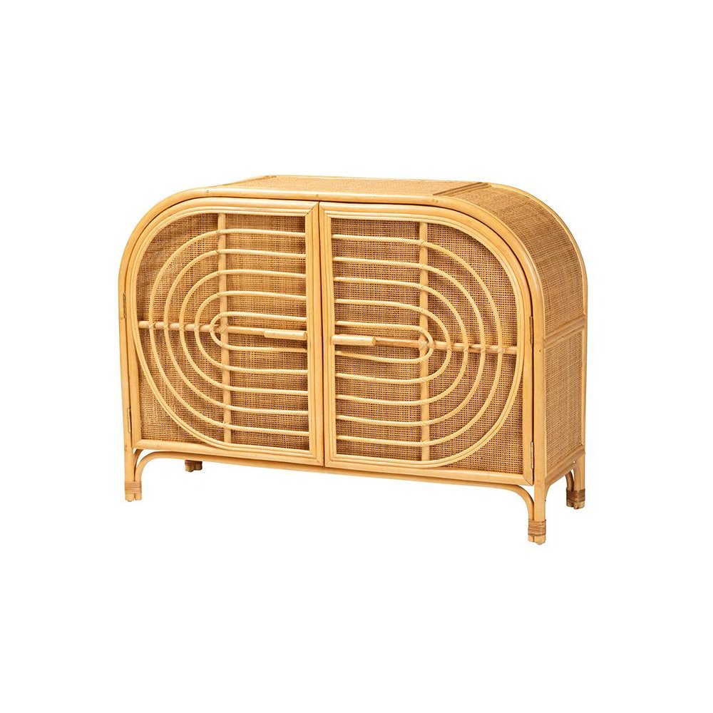 bali & pari Ovalet Modern Bohemian Natural Brown Rattan 2-Door Sideboard. Picture 1