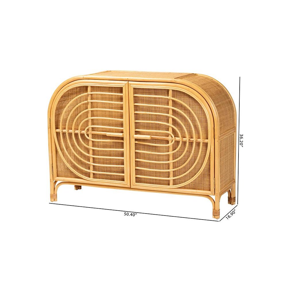 bali & pari Ovalet Modern Bohemian Natural Brown Rattan 2-Door Sideboard. Picture 10