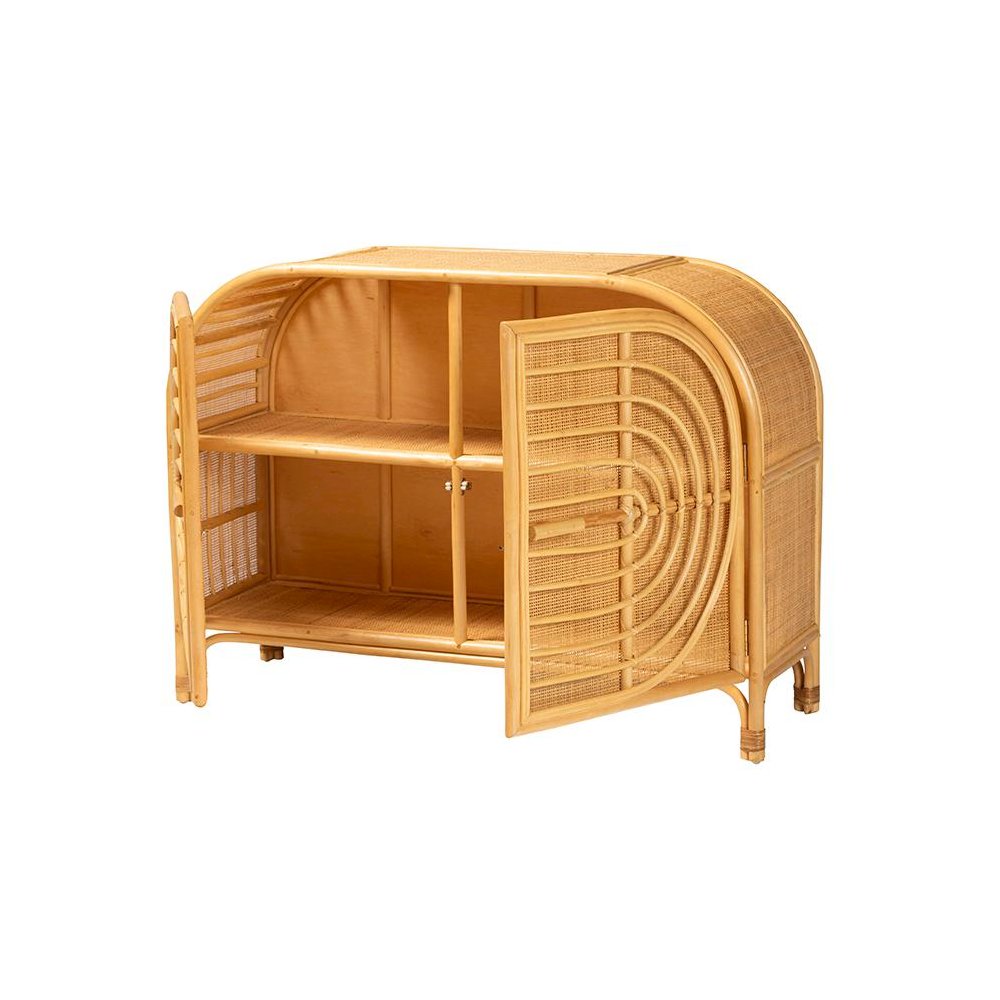 bali & pari Ovalet Modern Bohemian Natural Brown Rattan 2-Door Sideboard. Picture 2