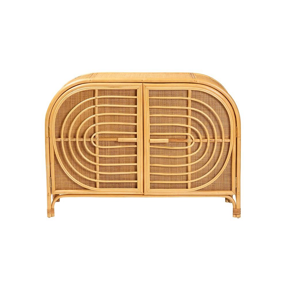 bali & pari Ovalet Modern Bohemian Natural Brown Rattan 2-Door Sideboard. Picture 3