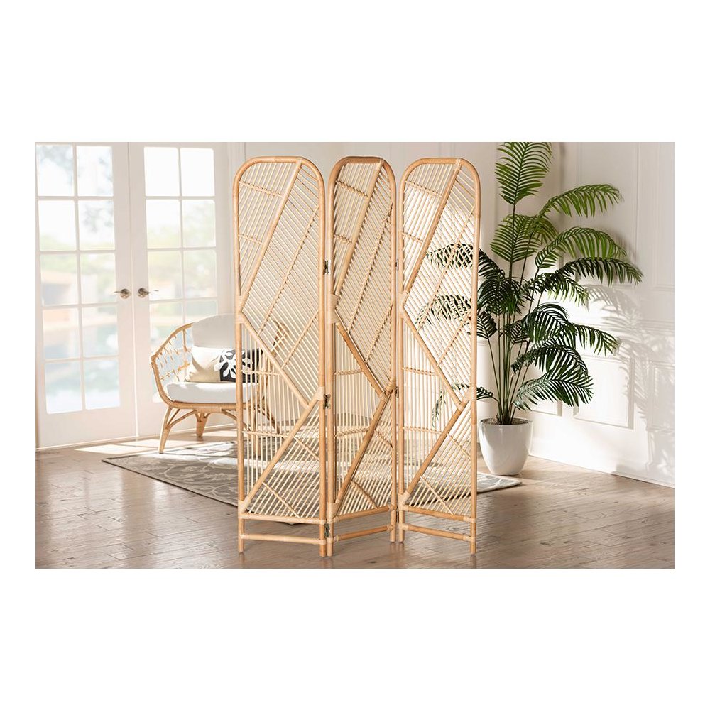 bali & pari Firenze Modern Bohemian Natural Brown Rattan Room Divider. Picture 3