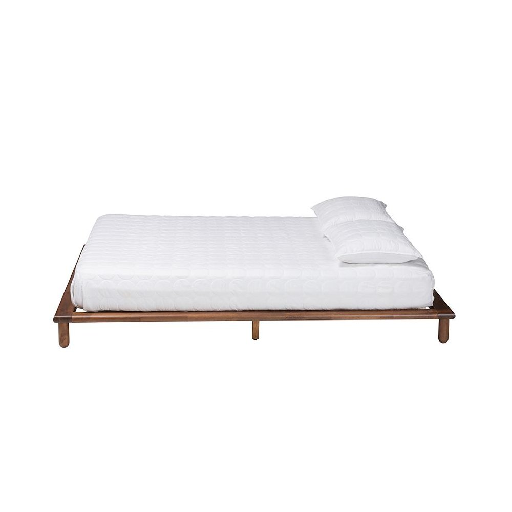 Alivia Mid-Century Modern Walnut Brown Finished Wood King Size Bed Frame. Picture 2