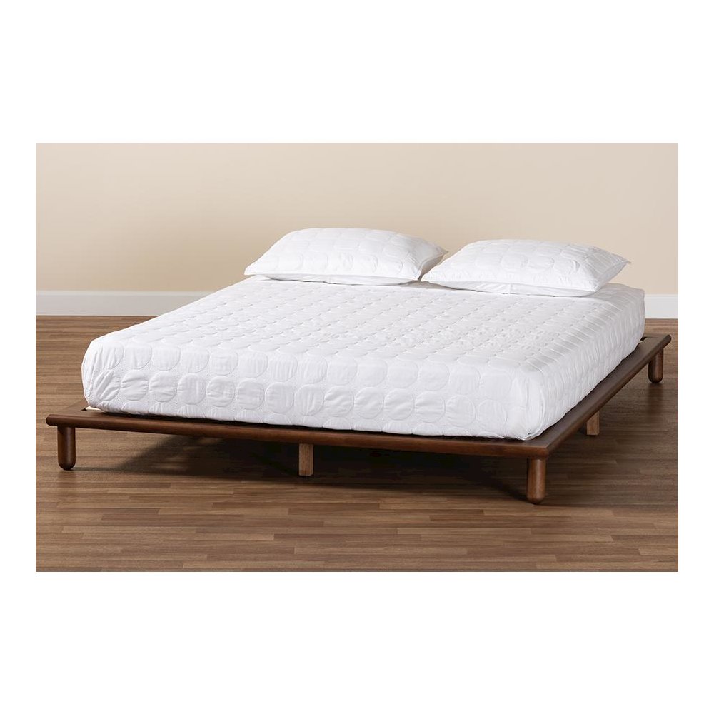 Alivia Mid-Century Modern Walnut Brown Finished Wood King Size Bed Frame. Picture 7