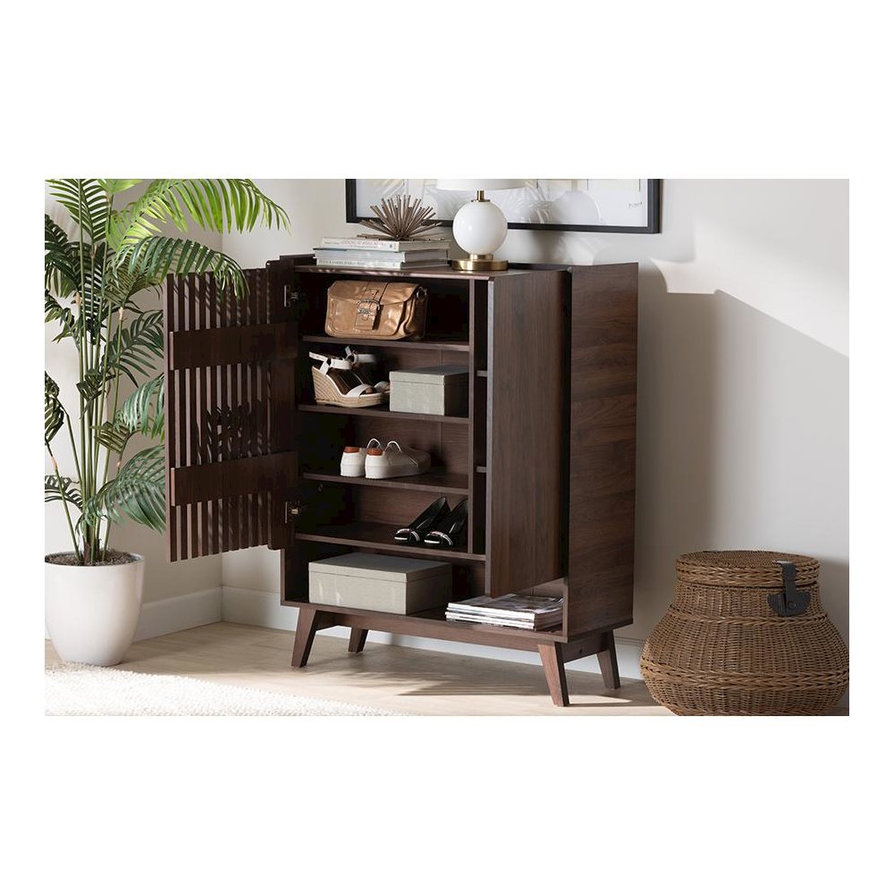 Baxton Studio Paricia Mid-Century Modern Walnut Brown Finished Wood Shoe Cabinet. Picture 10