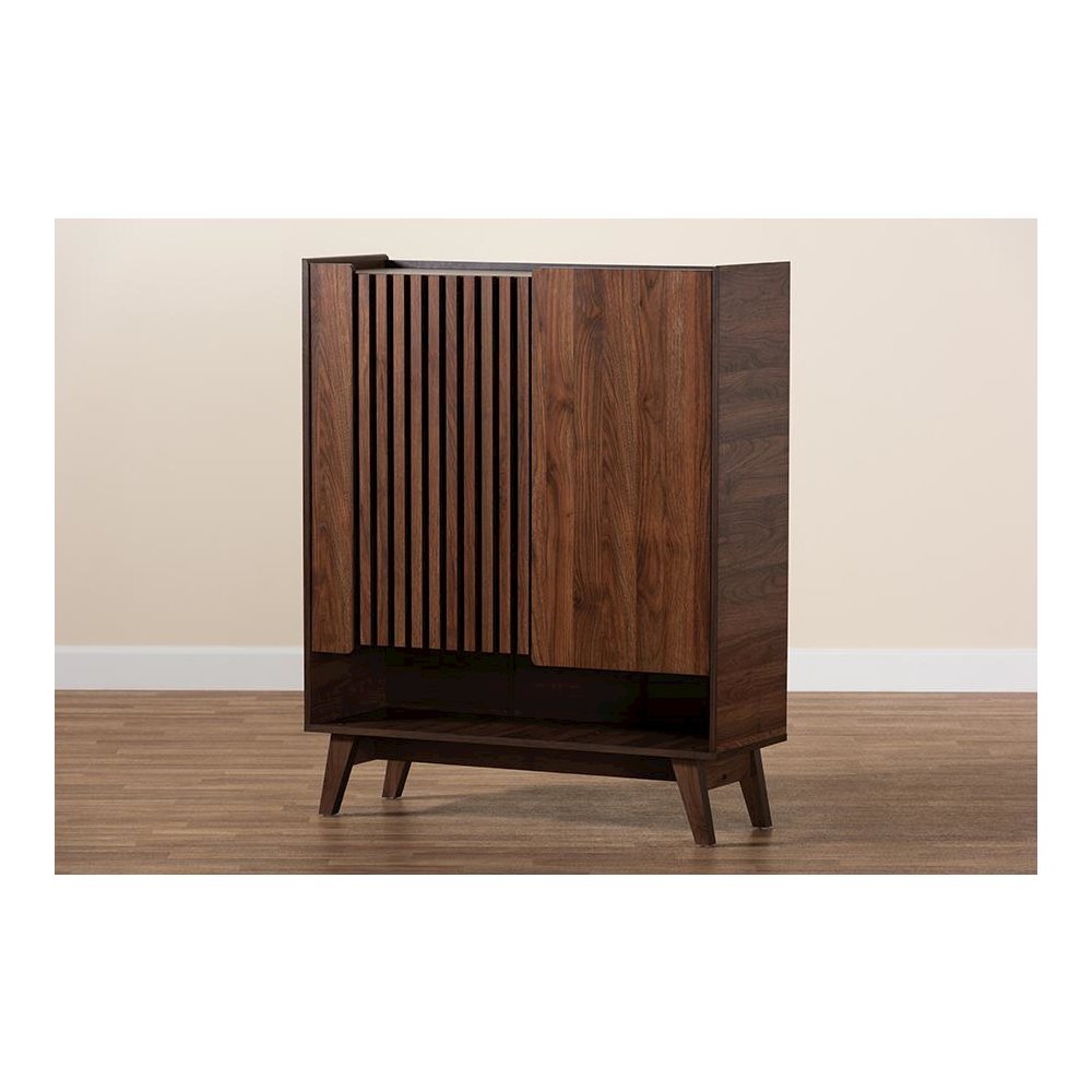 Baxton Studio Paricia Mid-Century Modern Walnut Brown Finished Wood Shoe Cabinet. Picture 11