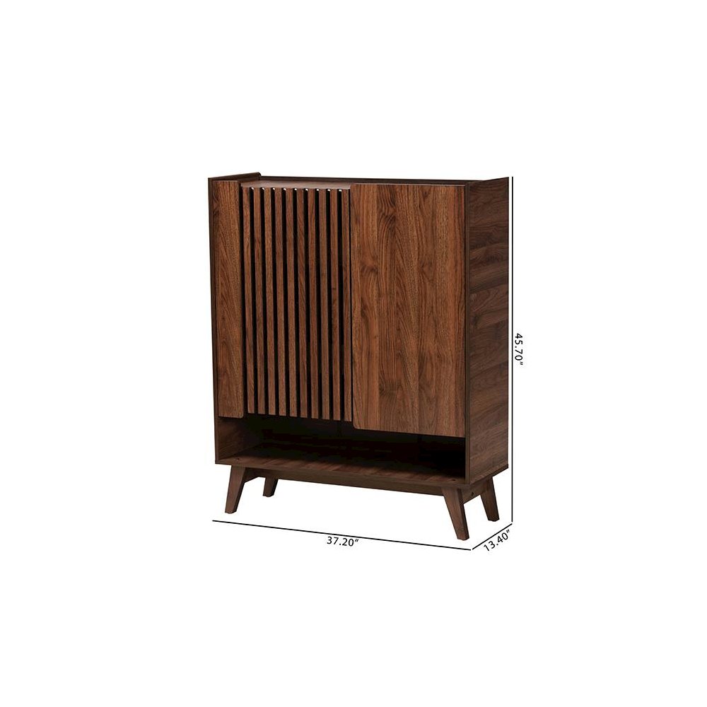 Baxton Studio Paricia Mid-Century Modern Walnut Brown Finished Wood Shoe Cabinet. Picture 12