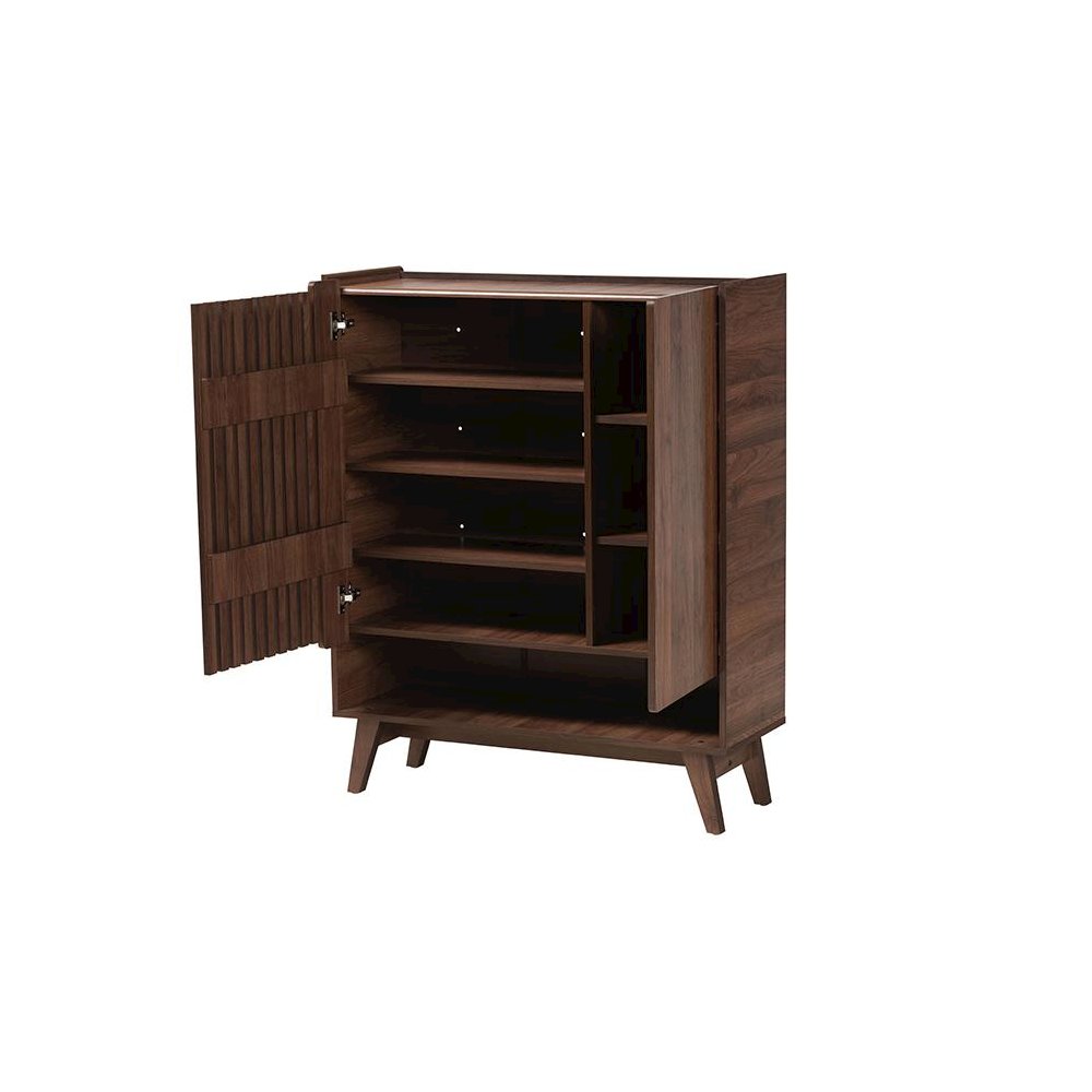 Baxton Studio Paricia Mid-Century Modern Walnut Brown Finished Wood Shoe Cabinet. Picture 2