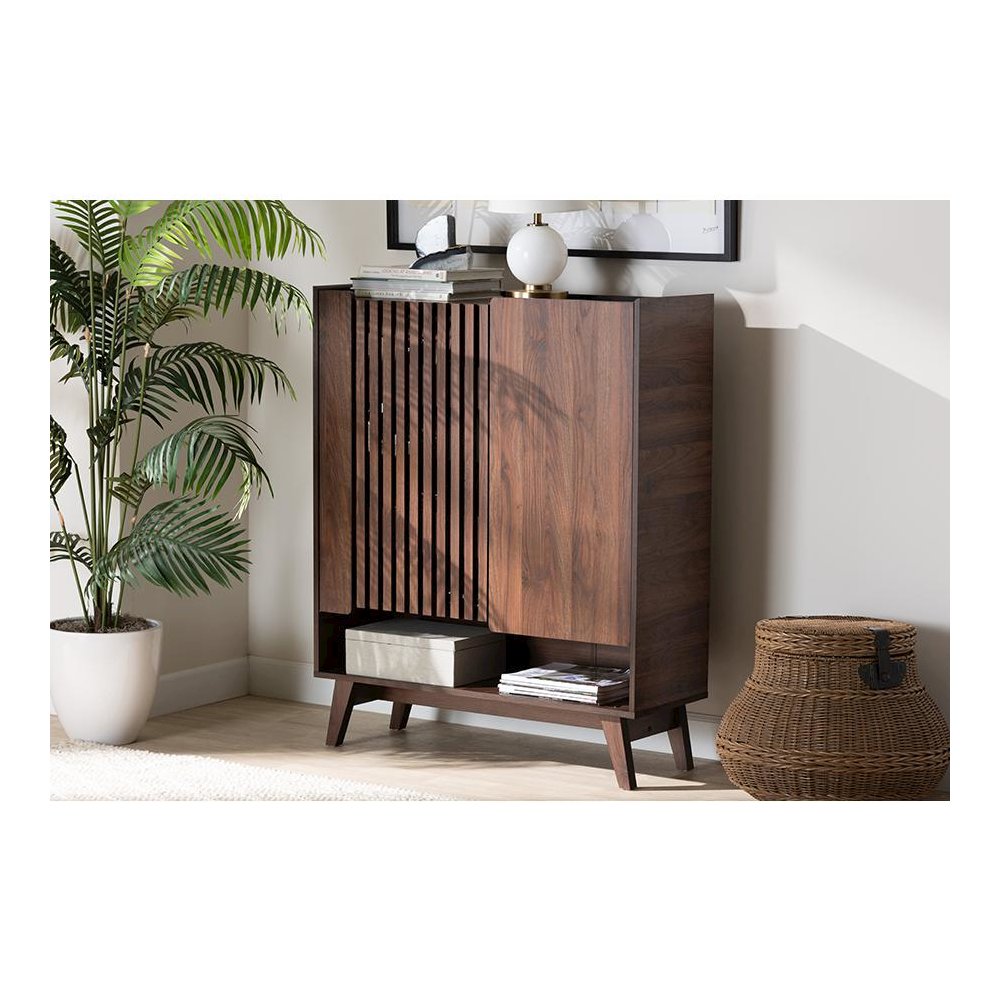 Baxton Studio Paricia Mid-Century Modern Walnut Brown Finished Wood Shoe Cabinet. Picture 9