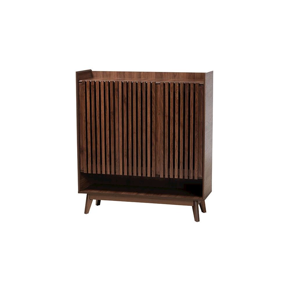 Baxton Studio Delaire Mid-Century Modern Walnut Brown Finished Wood Shoe Cabinet. Picture 1