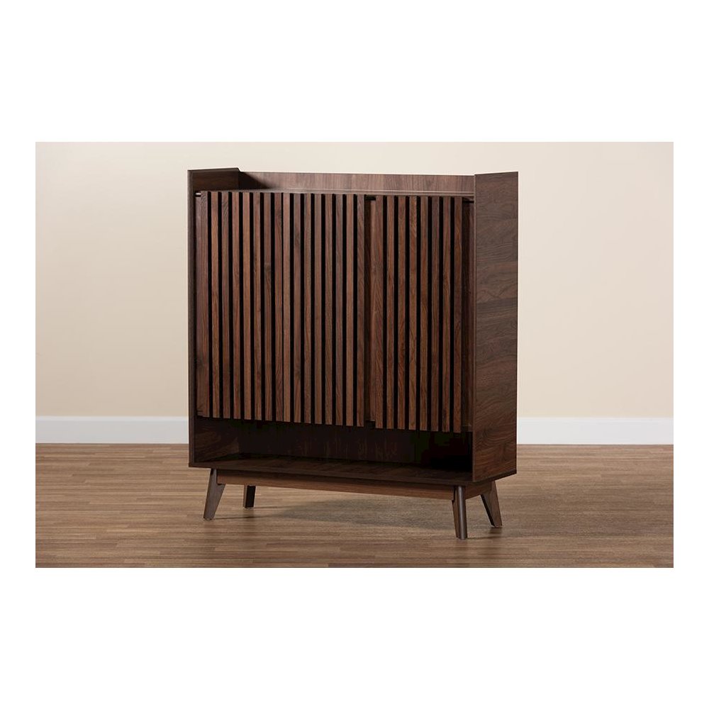Baxton Studio Delaire Mid-Century Modern Walnut Brown Finished Wood Shoe Cabinet. Picture 10