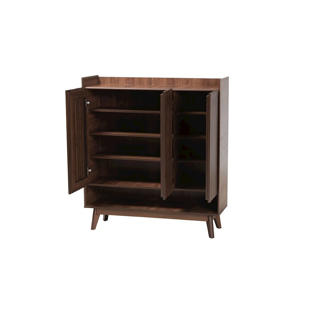 Baxton Studio Delaire Mid-Century Modern Walnut Brown Finished Wood Shoe Cabinet. Picture 2
