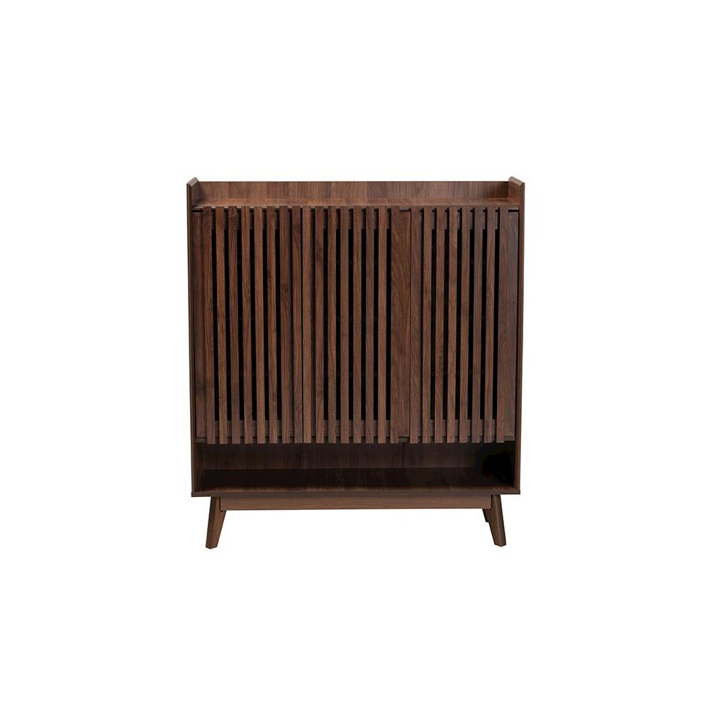 Baxton Studio Delaire Mid-Century Modern Walnut Brown Finished Wood Shoe Cabinet. Picture 3
