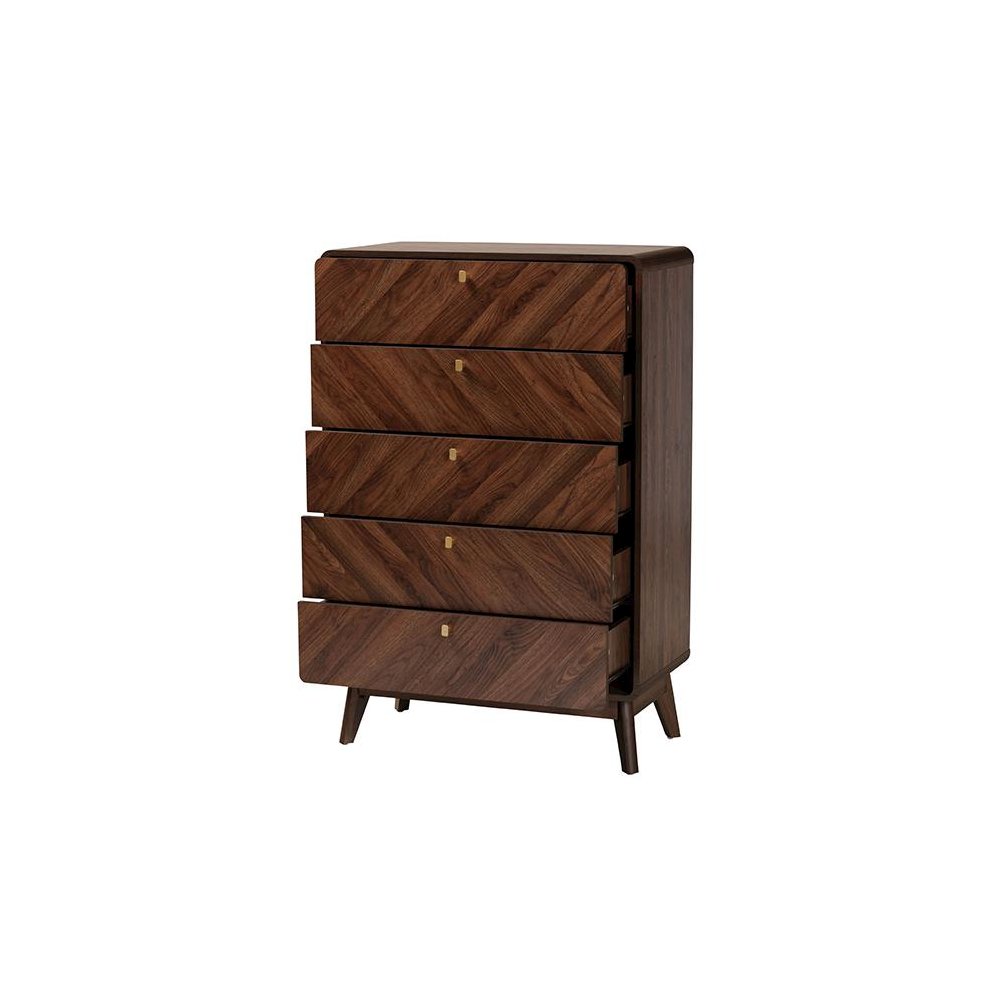 Transitional Walnut Brown Finished Wood 5-Drawer Storage Chest. Picture 2