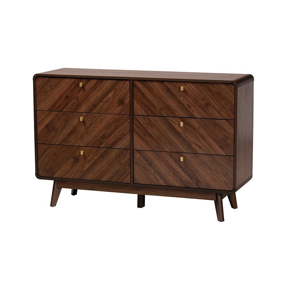 Transitional Walnut Brown Finished Wood 6-Drawer Dresser. Picture 1