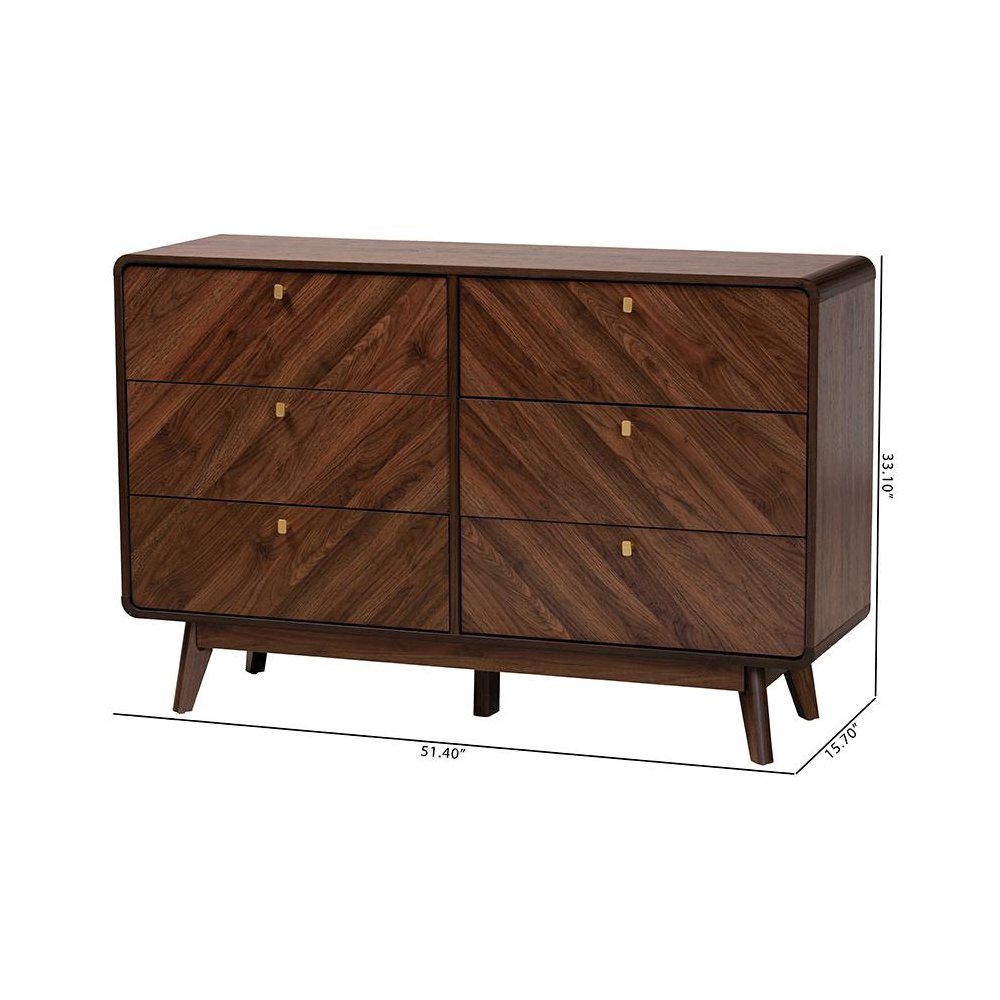 Transitional Walnut Brown Finished Wood 6-Drawer Dresser. Picture 10