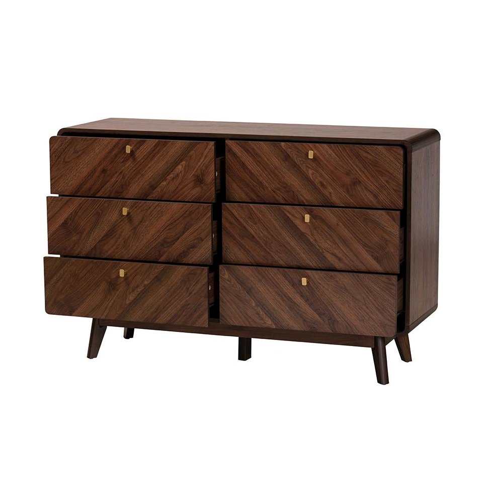 Transitional Walnut Brown Finished Wood 6-Drawer Dresser. Picture 2
