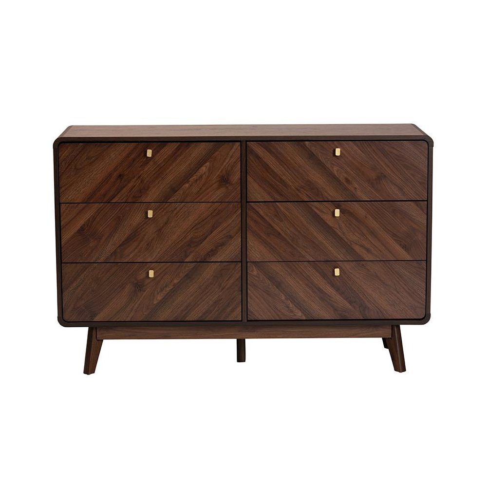 Transitional Walnut Brown Finished Wood 6-Drawer Dresser. Picture 3