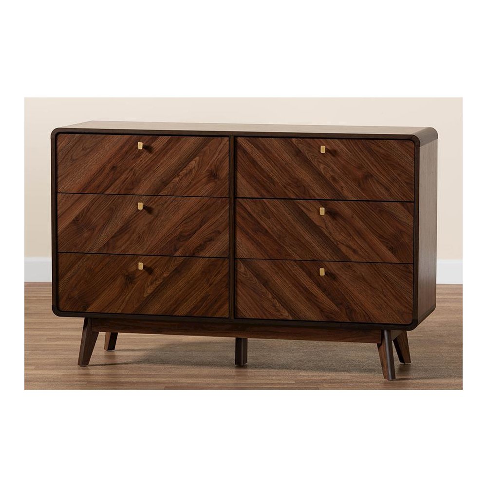 Transitional Walnut Brown Finished Wood 6-Drawer Dresser. Picture 9