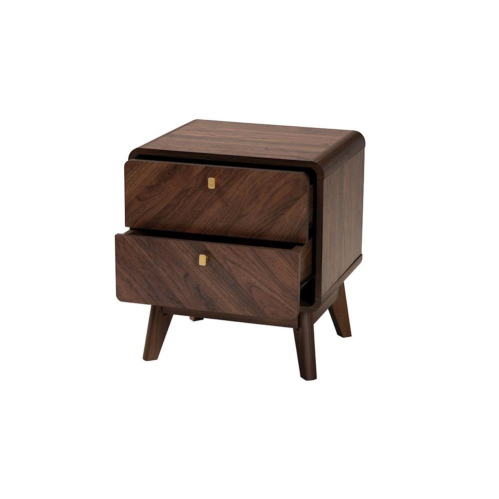 Markell Mid-Century Transitional Walnut Brown Finished Wood 2-Drawer Nightstand. Picture 2