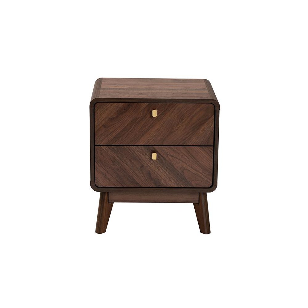 Markell Mid-Century Transitional Walnut Brown Finished Wood 2-Drawer Nightstand. Picture 3