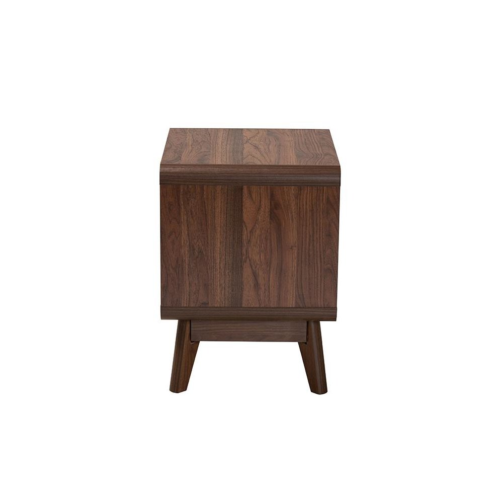 Markell Mid-Century Transitional Walnut Brown Finished Wood 2-Drawer Nightstand. Picture 4