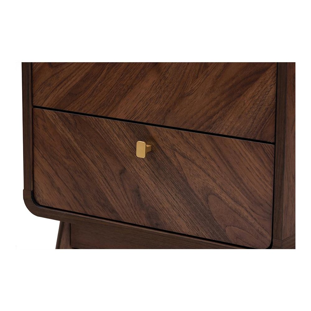 Markell Mid-Century Transitional Walnut Brown Finished Wood 2-Drawer Nightstand. Picture 5