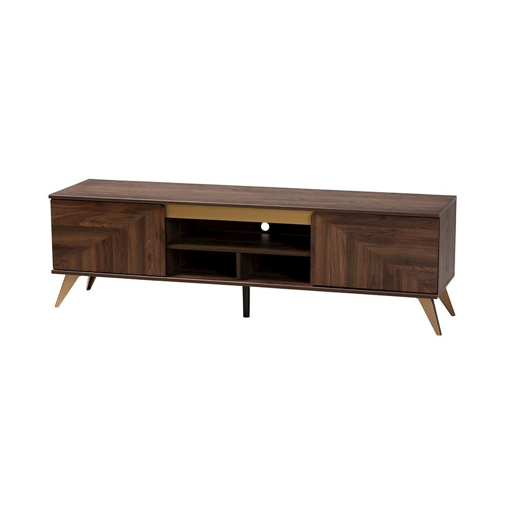 Transitional Walnut Brown Finished Wood 2-Door TV Stand. Picture 1
