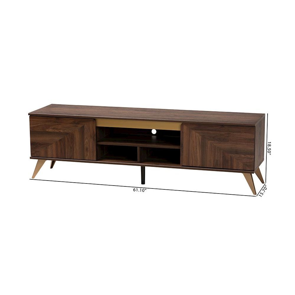 Transitional Walnut Brown Finished Wood 2-Door TV Stand. Picture 10