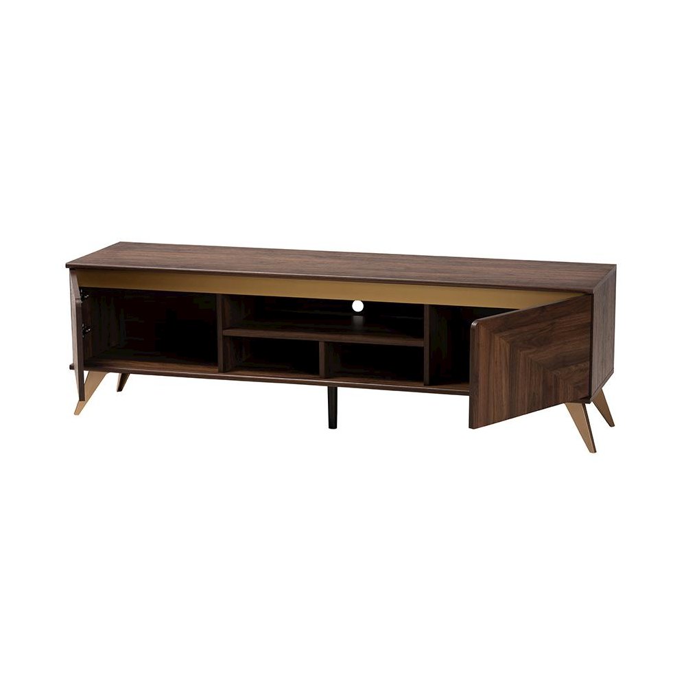Transitional Walnut Brown Finished Wood 2-Door TV Stand. Picture 2