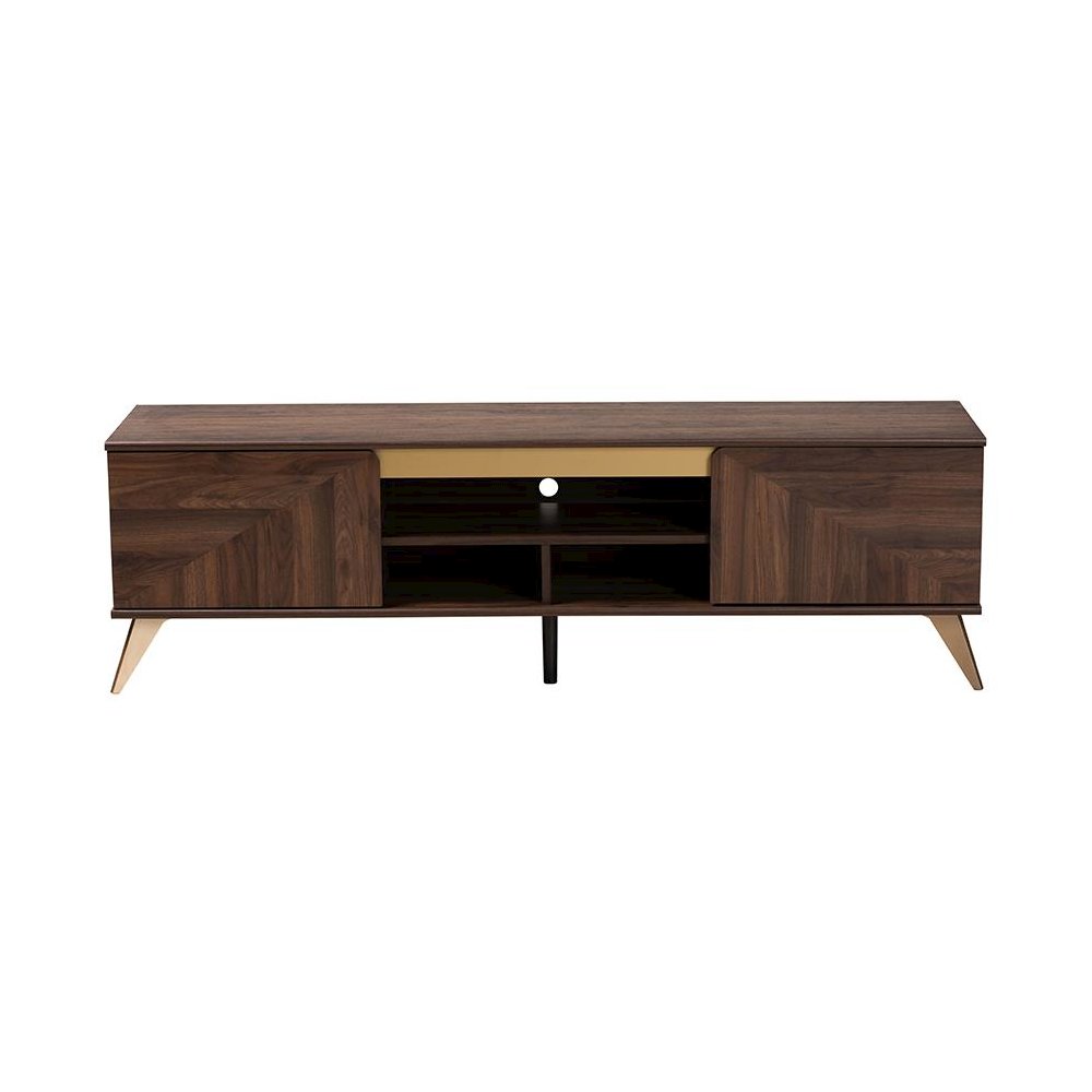 Transitional Walnut Brown Finished Wood 2-Door TV Stand. Picture 3