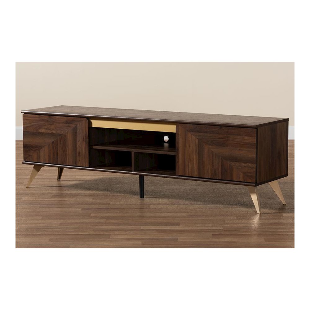 Transitional Walnut Brown Finished Wood 2-Door TV Stand. Picture 9