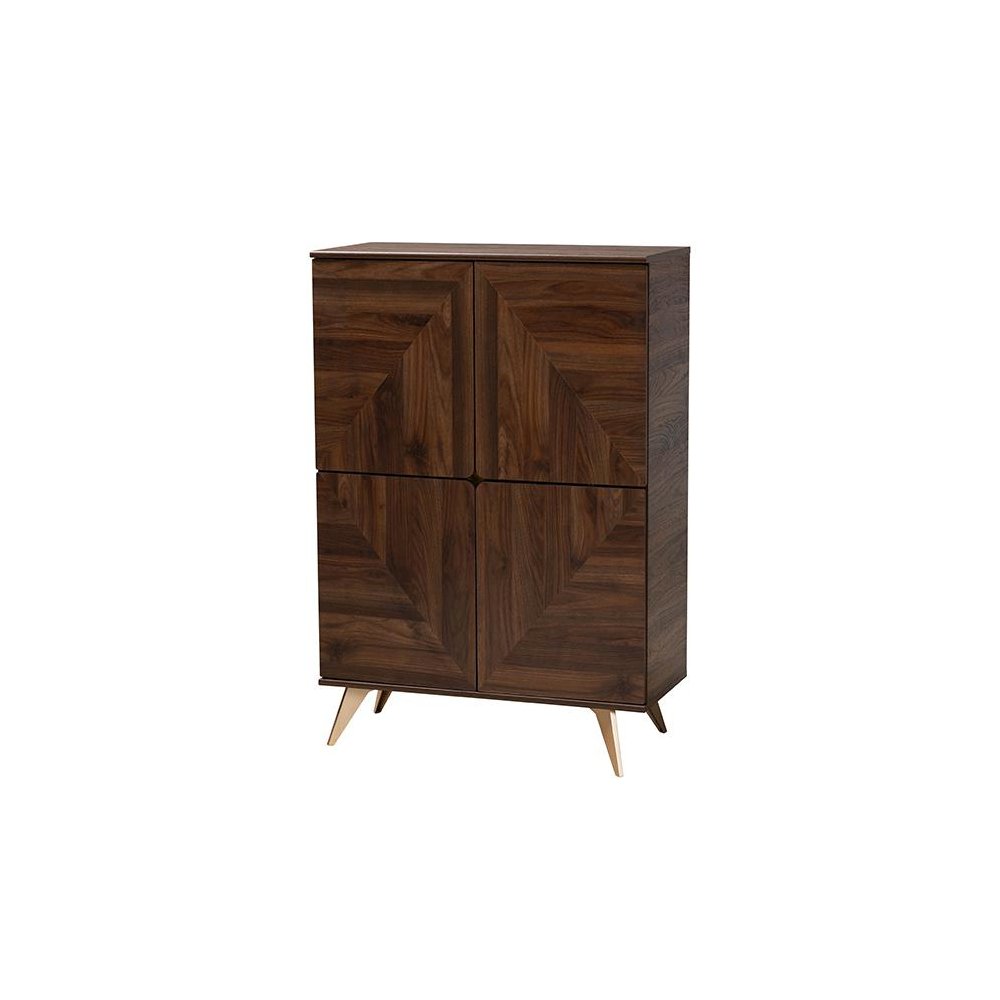 Transitional Walnut Brown Finished Wood Shoe Cabinet. Picture 1