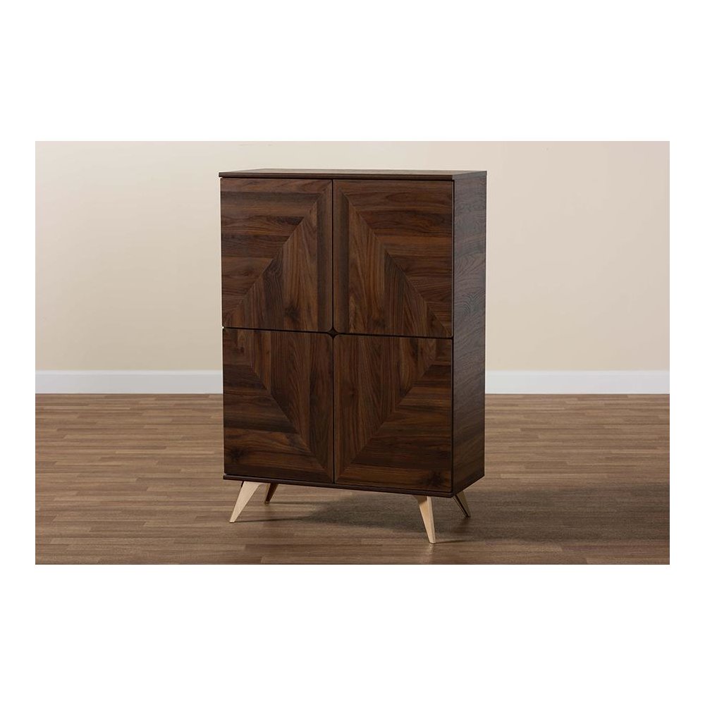 Transitional Walnut Brown Finished Wood Shoe Cabinet. Picture 10