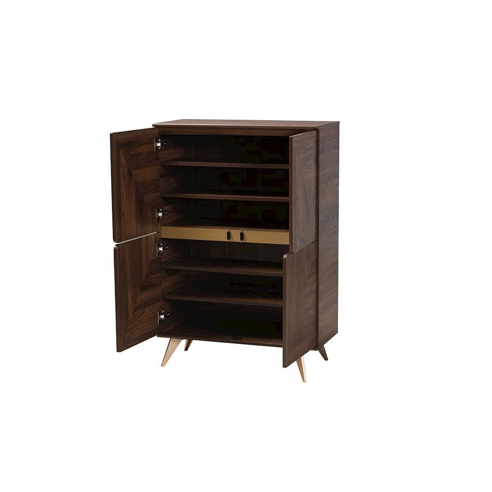 Transitional Walnut Brown Finished Wood Shoe Cabinet. Picture 2