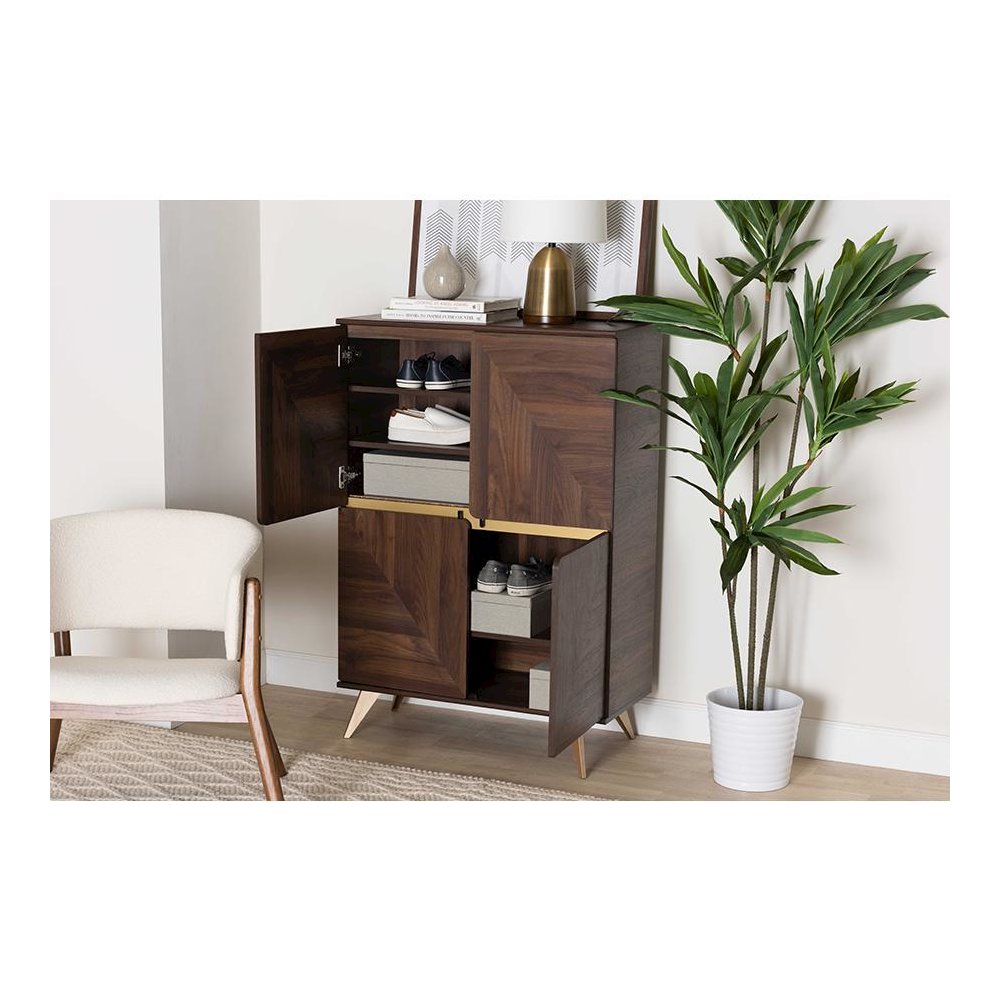 Transitional Walnut Brown Finished Wood Shoe Cabinet. Picture 9